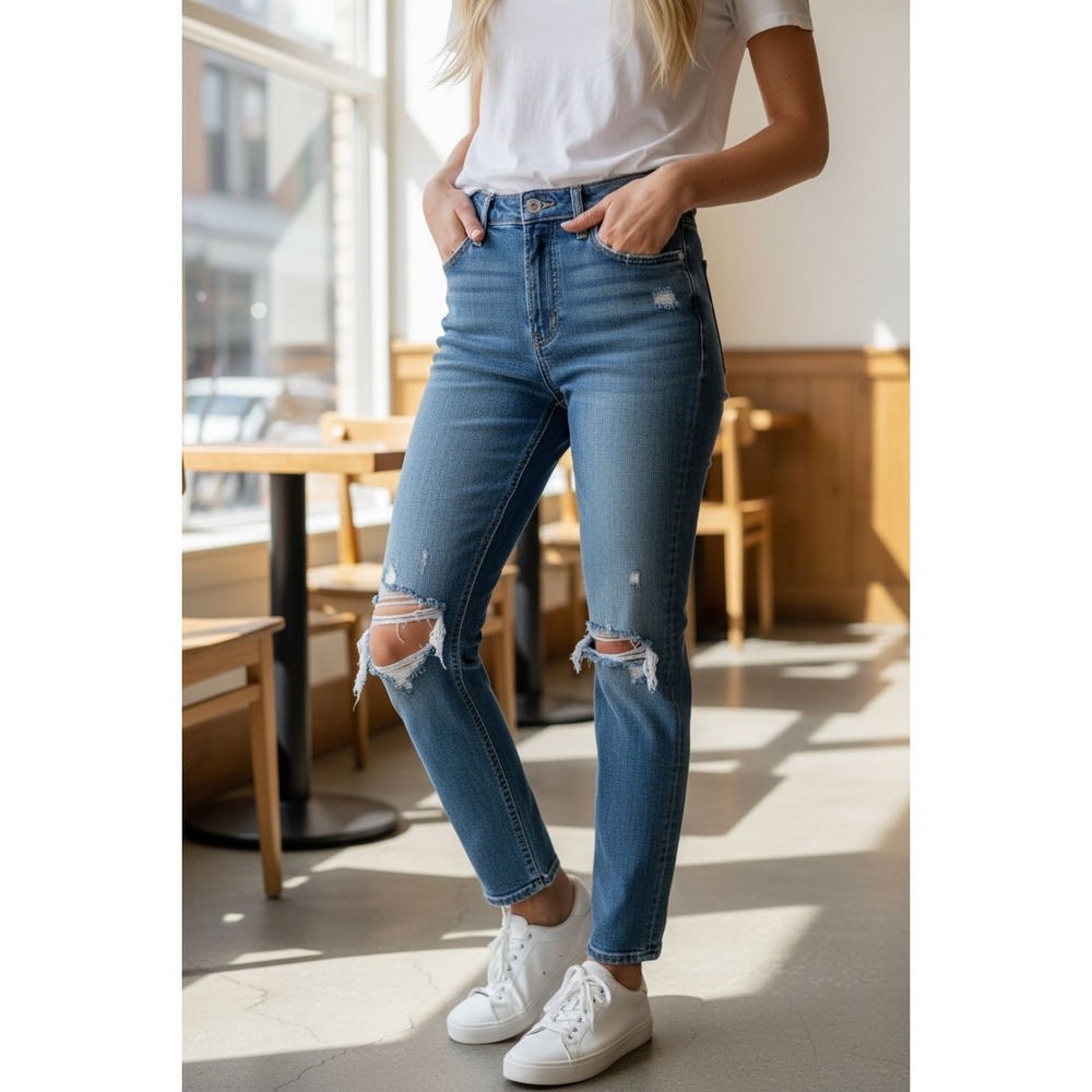 Boyish The Billy High Rise Skinny‎ Jeans Distressed Blue Size 0
